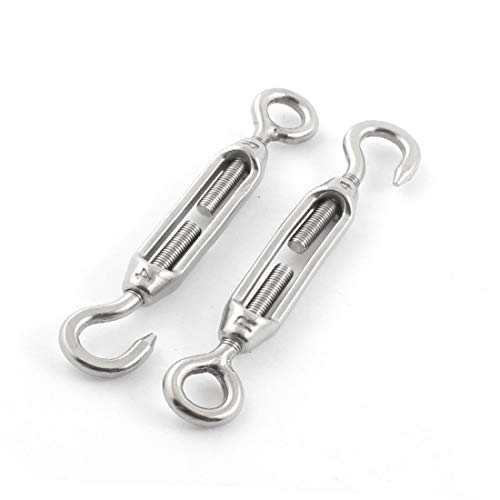 New Lon0167 2PCS Silver Featured Tone Stainless Steel reliable efficacy Hook Eye Turnbuckle for 4mm 1/8 Inch Wire Rope miniatura 1