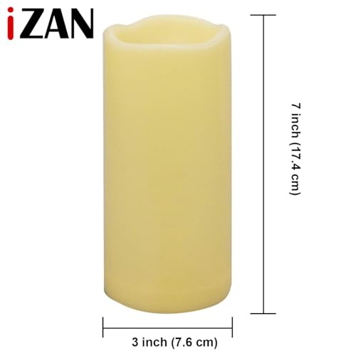 Image of iZAN 1 PCS Outdoor Flameless LED Pillar Candle with Remote & Timer - Long Lasting Waterproof Flickering Battery Operated Electric Candle for Christmas Lantern Party Wedding Decoration 3 inchx7 inch