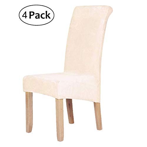 Smiry - Funda elástica para Silla de Comedor (Terciopelo, tamaño Grande), Beige, Pack of 4 (Large)