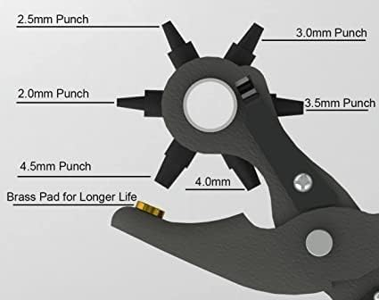 Image of Punch Hole Pliers: Metal Hand Tool with Revolving Heavy-Duty Puncher for Leather Craft, Belts, Watch Bands, Bags, Dog Collars and Fabric