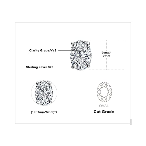 JewelryPalace Oval Cut 2ct Cubic Zirconia Solitaire Stud Earrings for Women, 925 Sterling Silver 14k White Yellow Rose Gold Plated Earrings for Her, Classic Simulated Diamond Earrings Jewelry Sets2