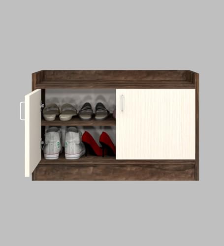Image of SPECIALITY PANELS 2 Door Shoe Rack with Storage Cabinet, Brown and White, 75x49 cm, DIY Assembly