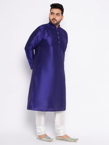 Image of Vastramay Plus Men's White Silk Blend Kurta Pyjama Set VPLUSMKWH001nPBL 44 | Independence Day