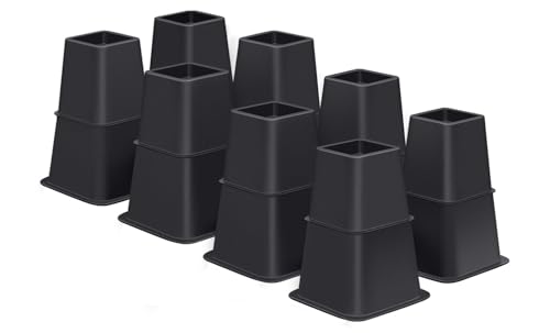 ANNKUT Bed Risers 8 inch Heavy Duty,Elevation in Heights 3, 5, 8 Inch Adjustable Furniture Risers for Chair Table and Desk Legs Lifting (8 Pack, Black)