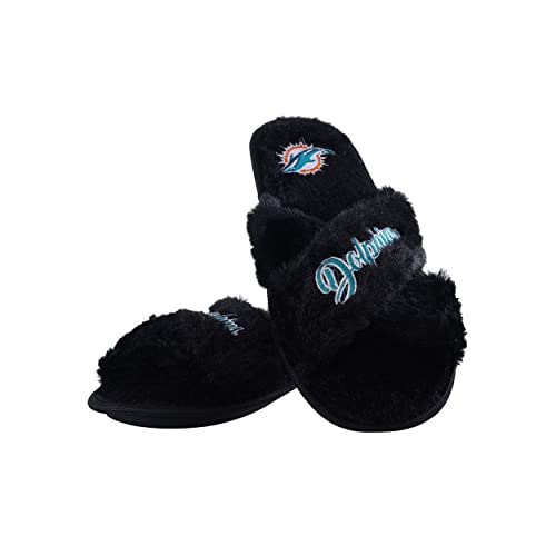 Image of FOCO Womens NFL Team Script Wordmark Fuzzy Cross Slide Slippers