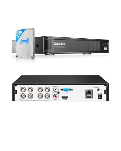 ZOSI 5MP Lite 8 Channel CCTV DVR Recorder Full 1080p, Hybrid Capability 4-in-1(Analog/AHD/TVI/CVI) H.265+ Surveillance DVR for Security Camera, 2TB HDD, Remote Access, Motion Detection, Alert Push