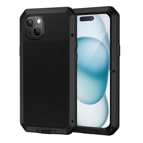 Lanhiem for iPhone 15 Metal Case, Heavy Duty Shockproof Tough Rugged Case with Built-in Glass Screen...