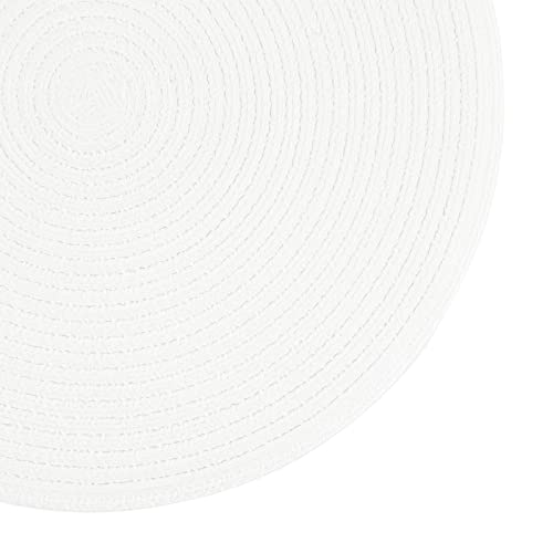 Image of SHACOS Round Braided Placemats Set of 6 Round Table Mats for Dining Table 15 inch Washable Cotton Polyester Place Mat (White, 6)