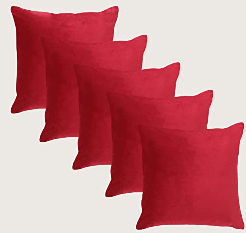 Image of Amazon Brand - Umi Velvet Decorative Cushion Cover 18x18 Inch - Set of 5, Soft Solid Square Throw Pillow Covers for Sofa, Living Room or Home Decor - 45x45 cm in Wine Color