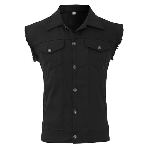 Men's Casual Ripped Jean Vest Lapel Trucker Sleeveless Cowboy Outerwear Slim Fit Retro Casual Denim Vests