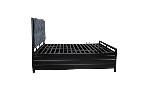 Image of Furniture Menyr King Size Metal Bed Frame with Hydraulic Storage | Durable Iron Platform Double Bed with Box Storage Without Mattress | Black Matte (King Size 6X6)