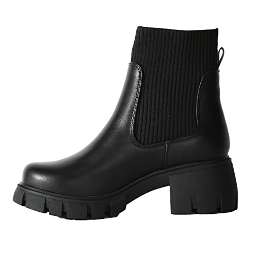 Chariot & Co: Rita - Womens Platform Ankle Boots Elastic Chunky Block Heel Chelsea Booties Lug Sole Combat Shoes3