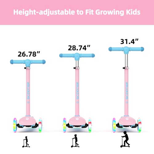 Image of KORIMEFA Scooter for Kids Ages 3-8 with Light-Up Wheels & Deck, 3-Wheel Toddler Scooter with Adjustable Height, Anti-Slip Deck, Lean-to-Steer