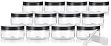 Clear PET Plastic (BPA Free) Refillable Low Profile Jar - 3 oz (12 pack) + Spatulas and Labels