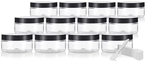 3 oz Clear PET Plastic (BPA Free) Refillable Low Profile Jar (12 pack) +Spatulas