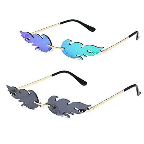 Lunettes Flamme Lunette de Soleil Flamme 2 Pièces Party Lunettes Lunettes de Soleil Vintage de Style Punk Lunettes de Soleil sans Monture Feu Lunettes de Soleil sans Monture pour Femmes Hommes Cover