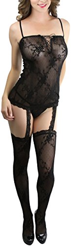Image of ToBeInStyle Women's Bodystocking Bustier Garter Lingerie Suspender Thigh High Stockings