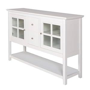 Walker Edison Charlotte Classic Glass Door Storage Buffet, 52 Inch, White Walker Edison Charlotte Classic Glass Door Storage Buffet 52 Inch White