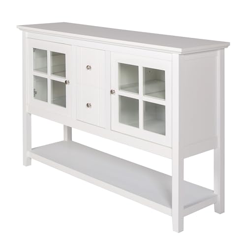 Walker-Edison-Charlotte-Classic-Glass-Door-Storage-Buffet-52-Inch-White Walker Edison Charlotte Classic Glass Door Storage Buffet 52 Inch White