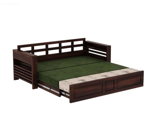 Image of Mamta Furniture Sheesham Wood Foster 3 Seater Sofa Cum Bed for Living Room Three Seater Sofa Bed for Home Sofa Com Bed Sheesham Wood |(Walnut Cream Topical)
