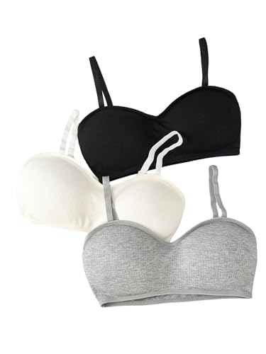 OYOANGLE Girl's 3 Pack Ribbed Training Bras Light Padded Wireless Bralette Comfortable Everyday Bra Set