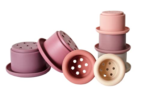 BABYLEDO Stapelbecher Stapelturm aus Silikon, Schichtspielzeug, Badewannenspielzeug, Lernspielzeug, fördert motorische Entwicklung, als Geschenk geeignet, Montessori, ab 6 Monaten (Sweet Candy) Cover