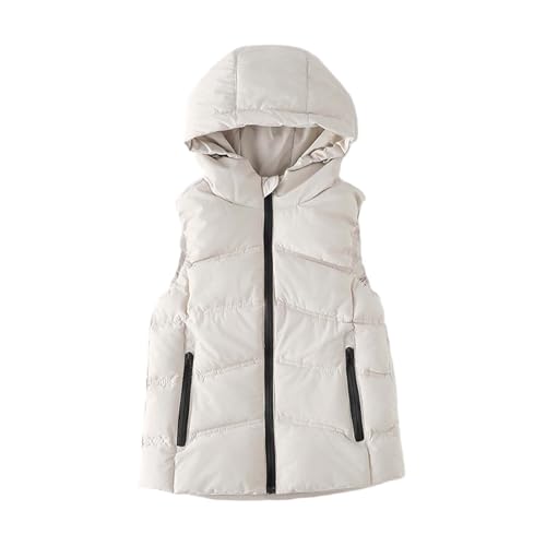 Gilet invernale per bambine con cappuccio, giacca calda e spessa senza maniche per bambini piccoli, cappotto trapuntato con cerniera (White, 5-6 Years)