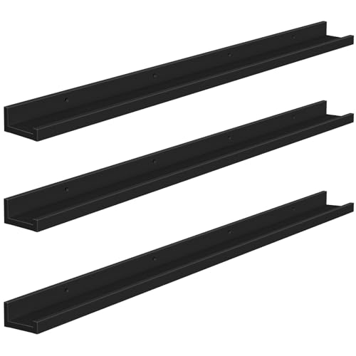 Image of HOOBRO Floating Shelves, Wall Shelf Set of 3, 47.2 Inches Hanging Shelf with Raised Edge and Invisible Brackets, for Bathroom, Bedroom, Kitchen, Office, Living Room Decor, Black BK92BJ01