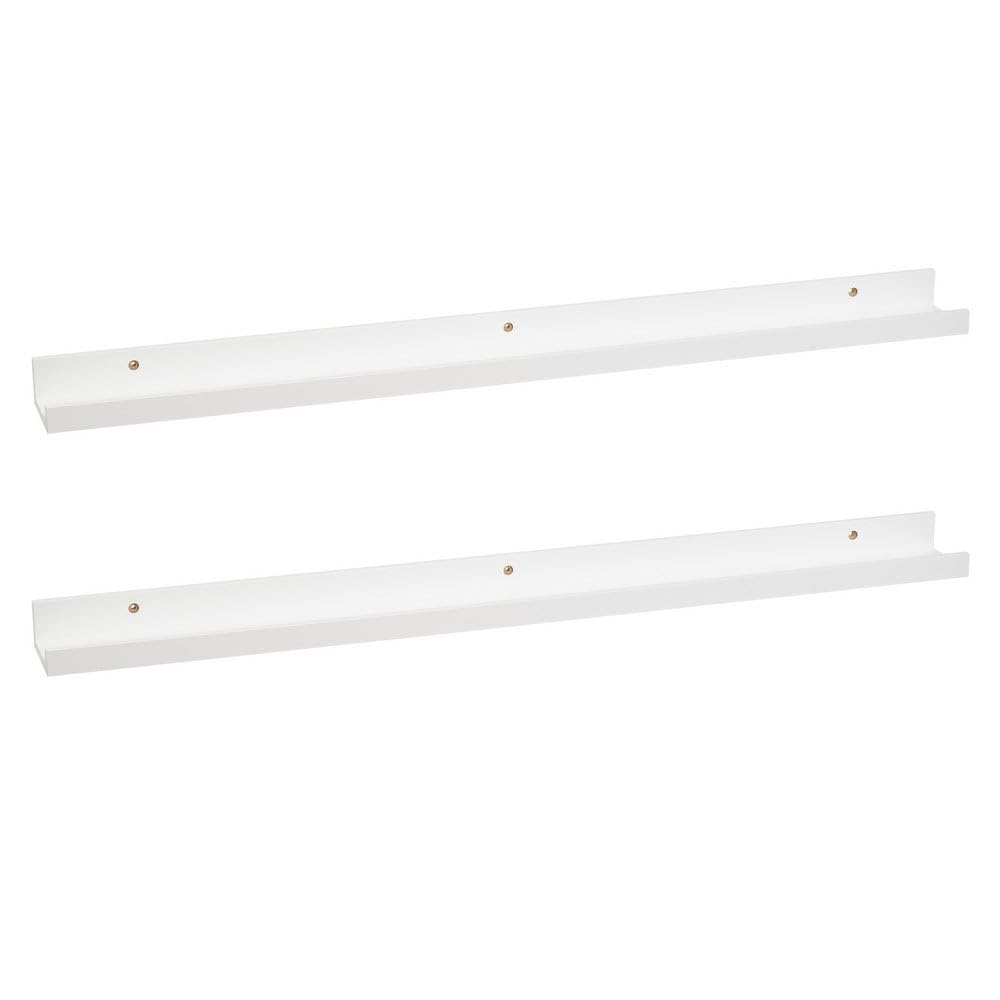 LOLAhome | Set de 2 Repisas de Pared | Balda Flotante Madera| Estante con Bordes | Estanteria Estrecha para Cuadros Fotos y Decoracion Blanco De 100x9x5 cm