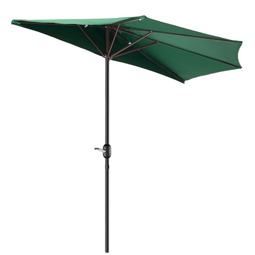 Image of Half Patio Umbrella - 9ft Outdoor Patio Canopy with Easy Hand Crank - Condo, Townhouse, or Balcony Furniture by Villacera (Forest Green)