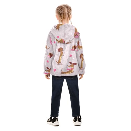OTVEE Cute Cartoon Dachshund Dog Kids Hoodie Jacket Fall Spring Full Zip Warm Outwear Coat4
