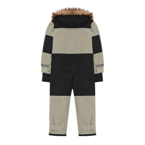 Children Ski Suit Insulated Snow Bib Overalls Thermal Warm Windproof Snowsuit with Removable (Khaki #4, 12-13 Years)2