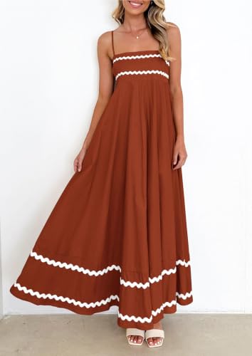 Image of PRETTYGARDEN Women's 2026 Summer Flowy Maxi Dress Casual Sleeveless Spaghetti Strap Ruffle Beach Long Dresses