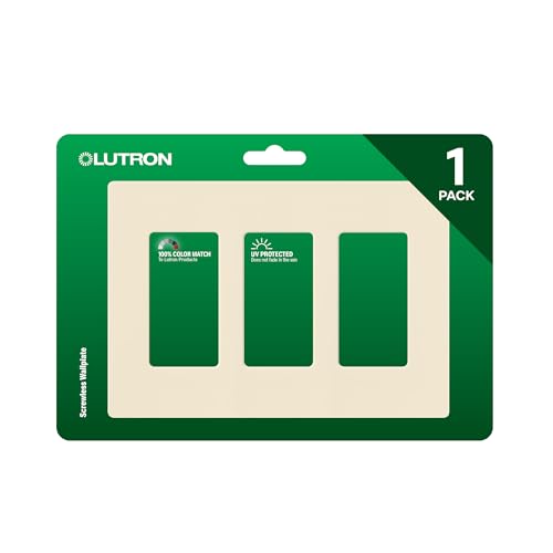 Image of Lutron Claro Light Switch Cover Plate, 3 Gang Wallplate, for Decorator Light Switches, Rocker Light Switch Cover, Outlet Cover, Screwless Switch Plate Cover, Gloss, CW-3-AL, Almond