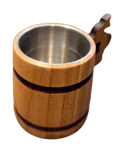 Wooden World - Premium Wooden Alcohol Shot Glass with Metal Insert - Light Brown with Handle - Image 3