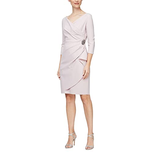 Image of Alex Evenings Women's Slimming Short Sheath 3 /4 Sleeve Cocktail Dress, Wedding Guest
