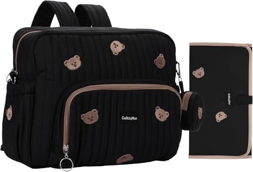 Image of GOBABYMART Diaper Bag Backpack, Medium Maternity baby bag & Changing Pad, Insulated Pockets, Stroller Straps & Pacifier Case (Medium - Black Bears)