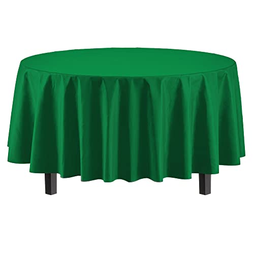 Exquisite 12-Pack Premium Plastic Tablecloth 12-Pack Premium Plastic Tablecloth 84in. Round Table Cover - Emerald Green