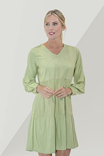 Image of Miss Lavish London Women's V Neck Tiered Summer Dress Casual Short Sleeve Swing T Shirt Mini Dresses