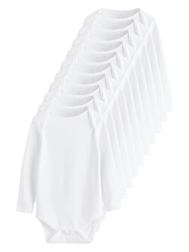 NEXT Noworodki unisex Zestaw 10 niezbędnych body niemowlęcych z długim rękawem Biały 74-80