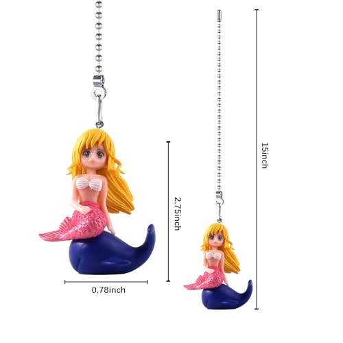 Image of Mermaid Ceiling Fan Pull Chain,Cute Mermaid with Dolphin Pulls Charm Extension Decorative,12in 3mm Diameter Beaded Fan Light Pull Chains Extender Ornaments for Kids Room