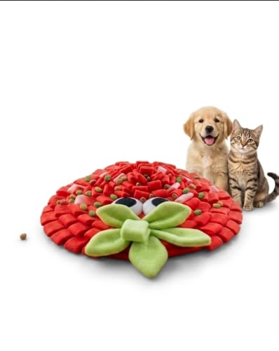 Image of Snuffle Mat for Dogs, Interactive Feeding Mat for Boredom and Slow Eating, Nosework Training Puzzle Toy for Dogs and Puppies, 18x32 CM, Travel Use (RED Strawberry)