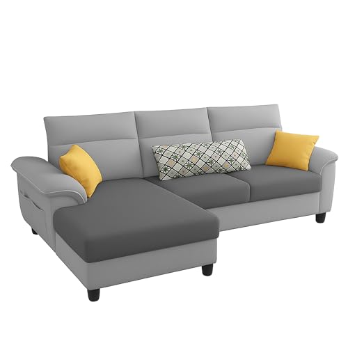 Image of Casaliving Seams LHS 4 Seater L Shape Sofa for Living Room (Grey Dark Grey Fabric) Premium Fabric Sofa