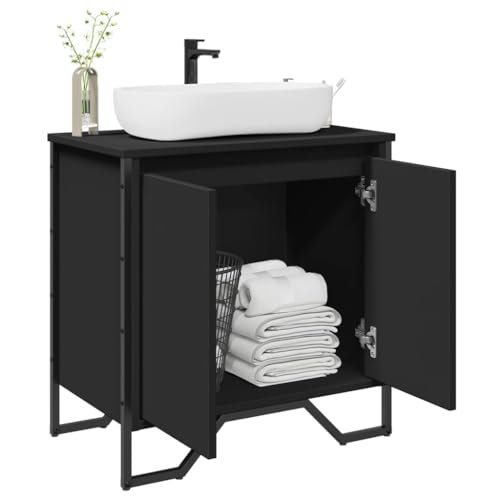 WRJENFSC Meuble lavabo Noir 60x35x60 cm Bois ingénierie + métal, Armoire sous-Vasque Rangement, Moderne pour WC/Petites salles de Bain