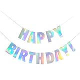 Happy Birthday Girlande Banner Irisierende - GREATRIL Holografisch Geburtstag Girlande Party Deko für Meerjungfrau Mädchen Meer Unterwasserwelt Frozen Party
