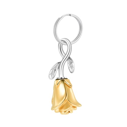 constantlife Rose Flower Urn Keychain Cremation Jewelry for Ashes, Stainless Steel Memorial Pendant Gift Funeral Keepsake (Golden)