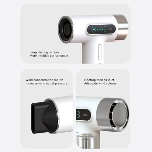 Wiederaufladbarer Tragbarer Haartrockner Kabelloser Föhn mit 100000 U/min Hochgeschwindigkeitsmotor 3 Temperaturen 9 Windgeschwindigkeiten USB-Aufladung 15600mAh Akku für Reisen