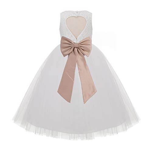 ekidsbridal Floral Lace Heart Cutout Ivory Flower Girl Dresses First Communion Dresses Baptism Dress 172T 6