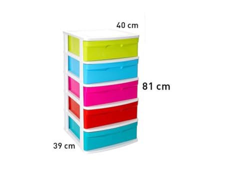 Commode haute 5 tiroirs en PVC multicolore DRW de 39x40x80 cm - 3
