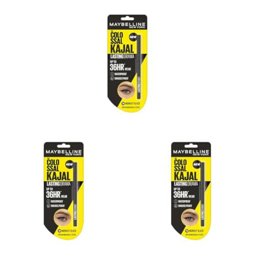 Image of Maybelline New York Colossal Lasting drama Kajal, 10 Midnight Black (Pack of 3)